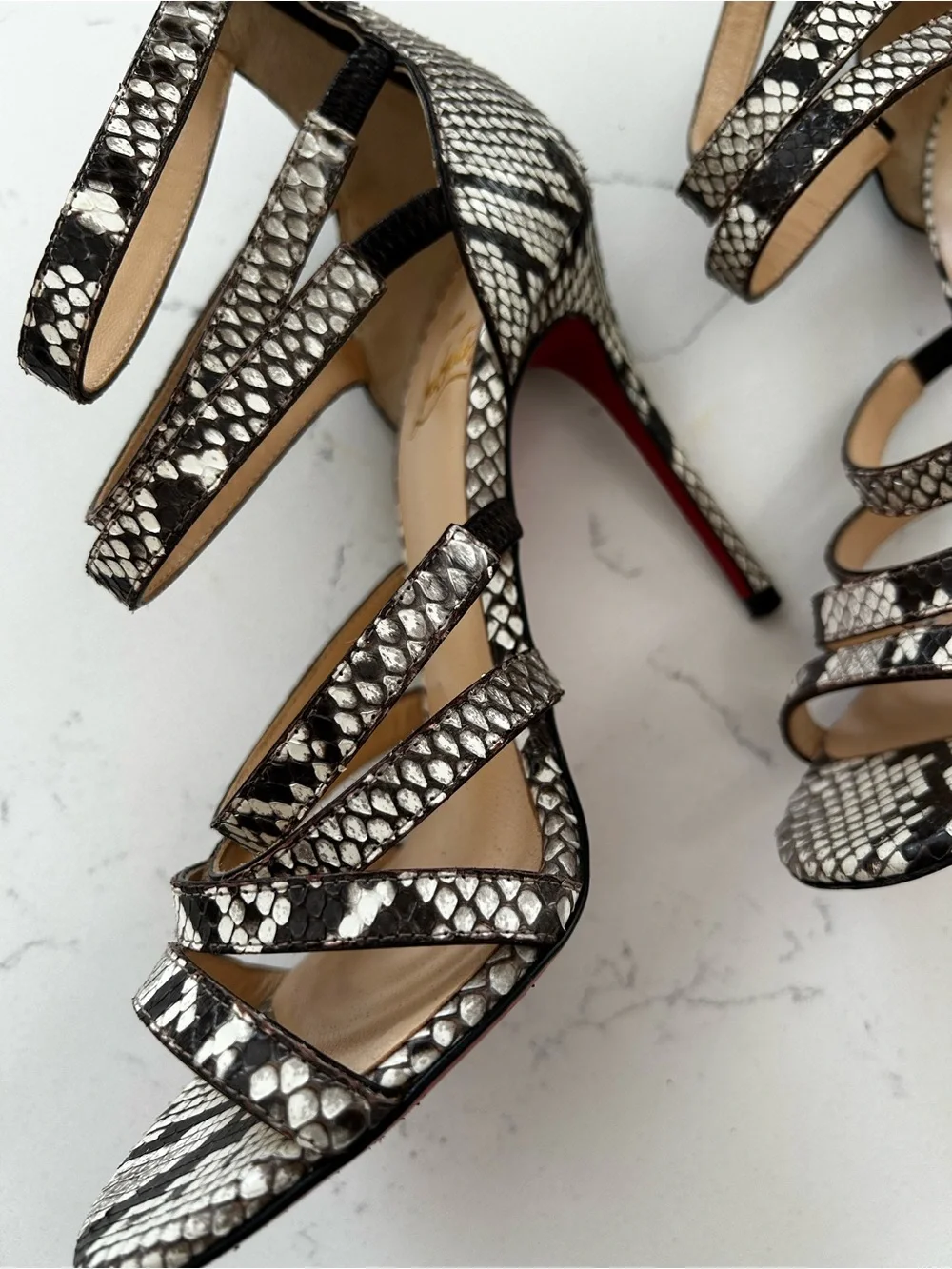 Christian Louboutin snake skin strappy heels size 36